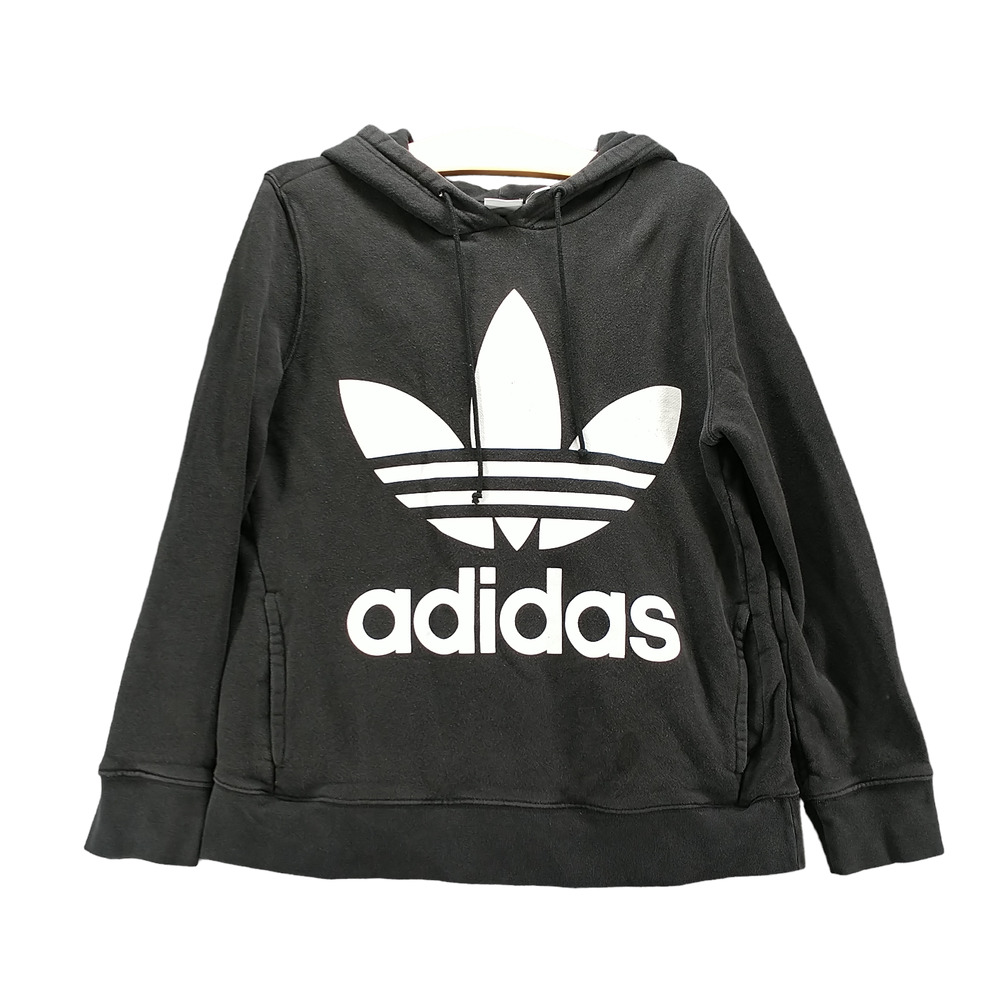 Adidas Mens Spell Out Logo Graphic Hoodie Black Medium Pullover Drawstring